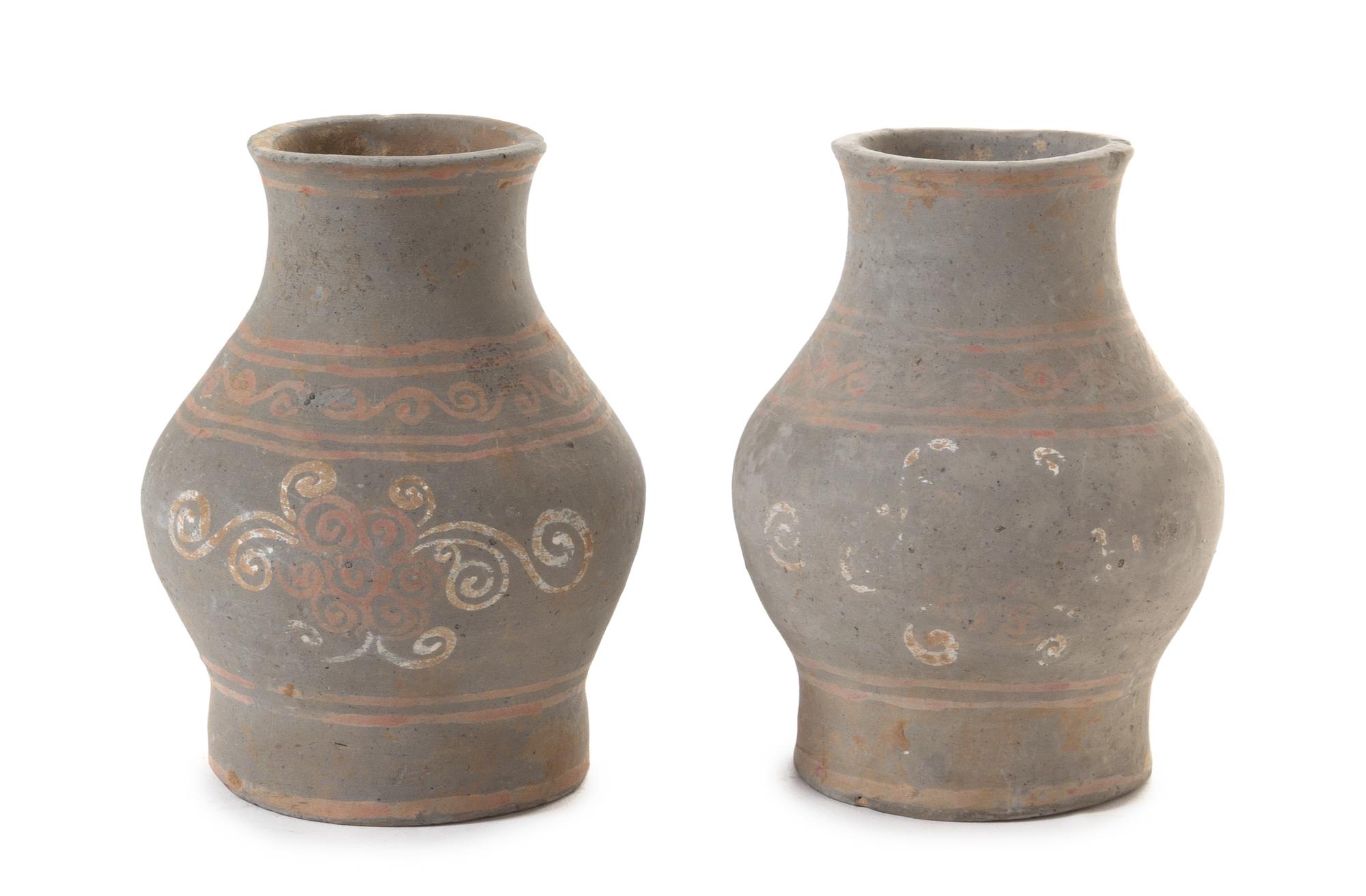 A Pair of Painted Pottery Vessels Height of each 6 1/4 inches. — POSSIBLY HAN DYNASTY