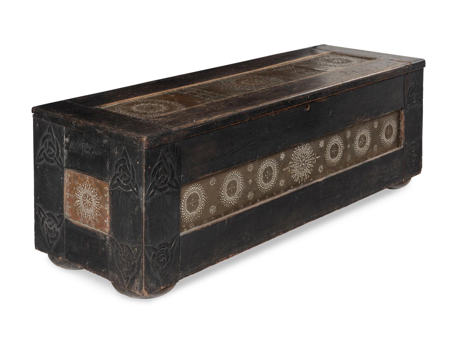A Repousse Copper-Inset Black Painted Oak Chest circa 1901
