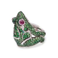 DE GRISOGONO, TSAVORITE GARNET AND RUBY FROG RING