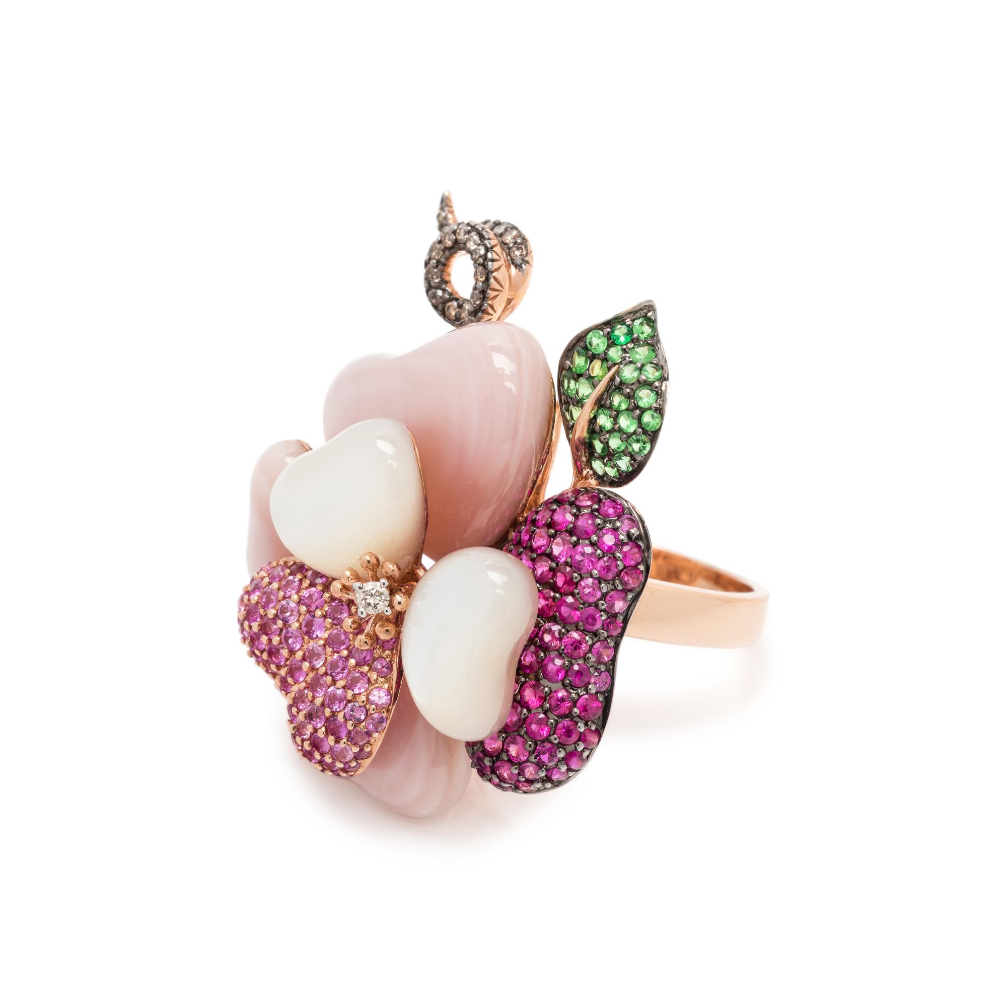 CONVERTIBLE MULTIGEM AND DIAMOND FLOWER RING/PENDANT