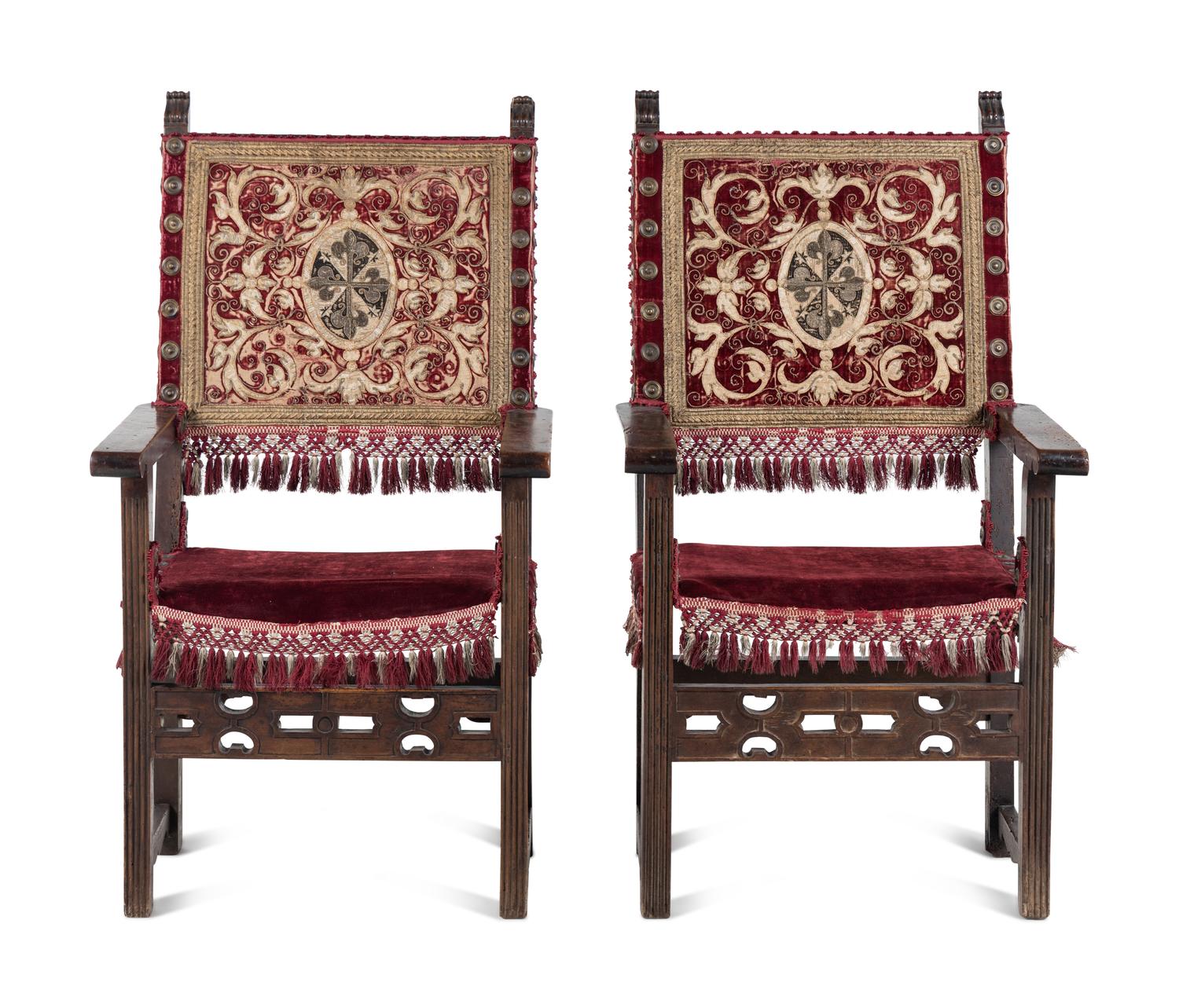 A Pair of Continental Walnut Armchairs