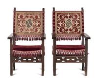 A Pair of Continental Walnut Armchairs