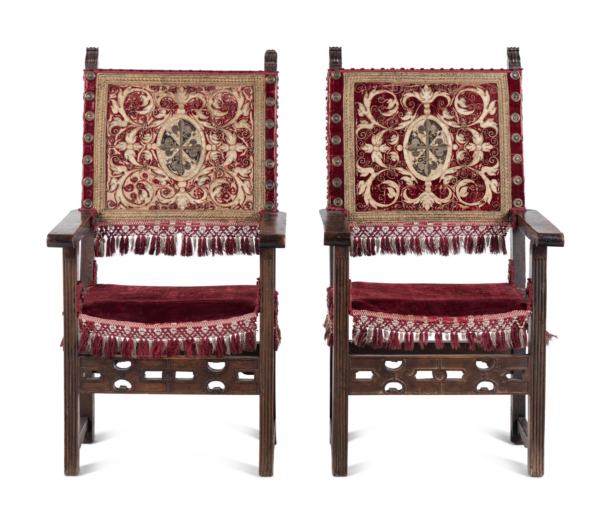 A Pair of Continental Walnut Armchairs