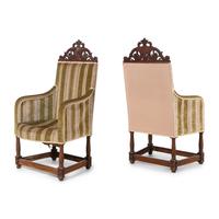 A Pair of Continental Walnut Library Bergères