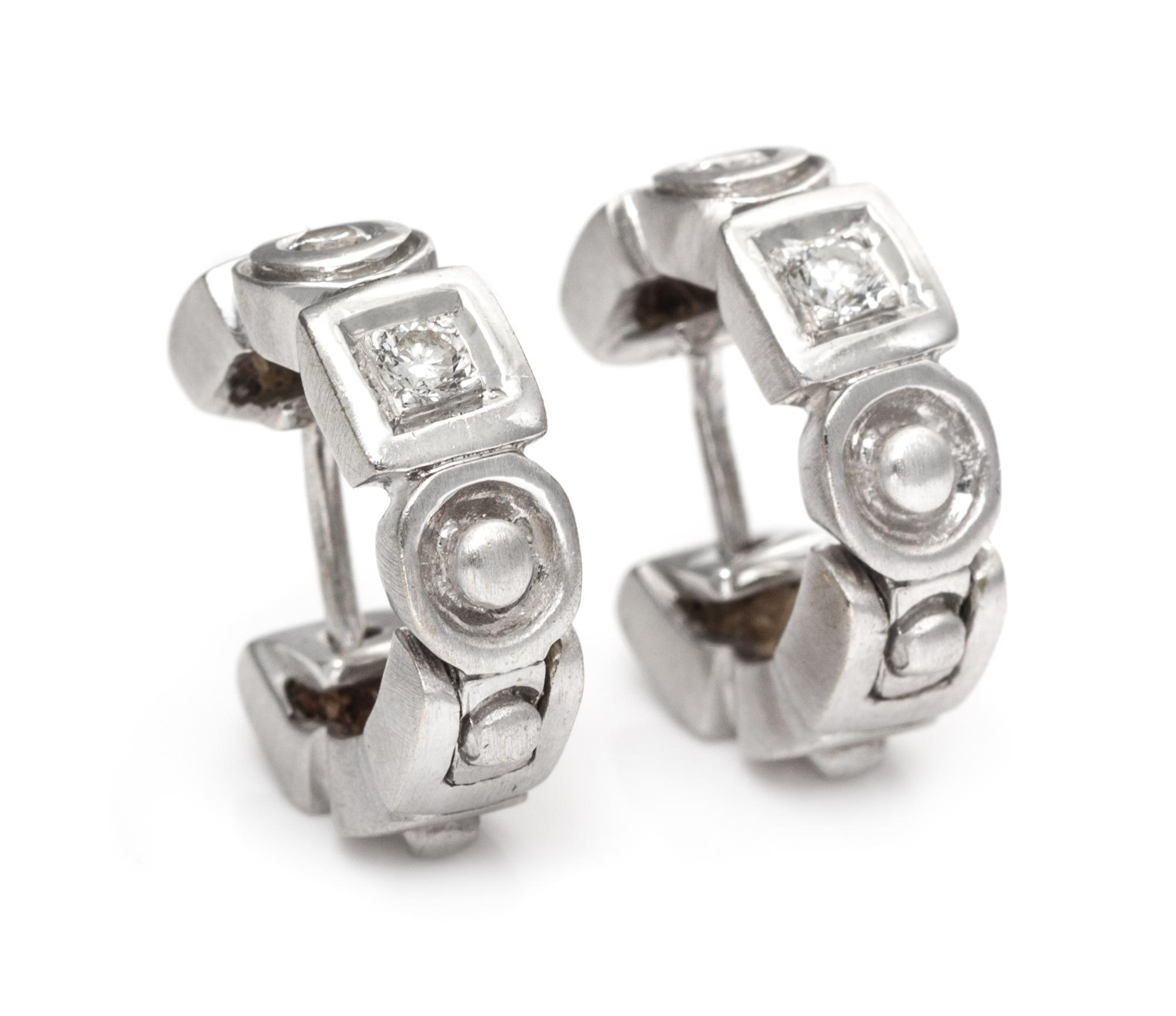 A Pair 18 Karat White Gold and Diamond Hoop Earrings, Penny Preville, 4.60 dwts.