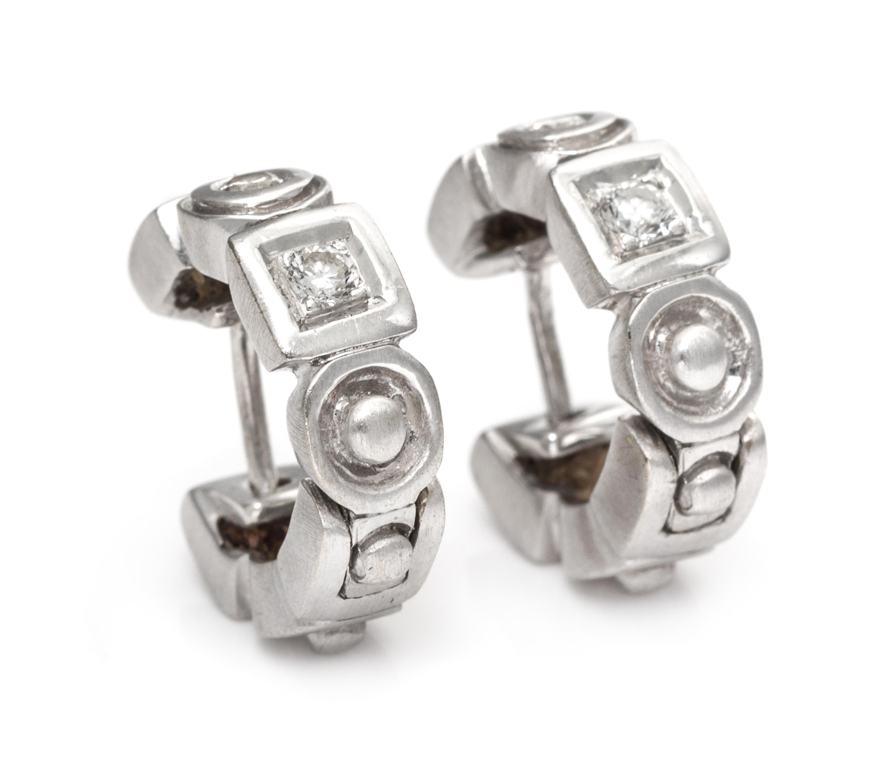 A Pair 18 Karat White Gold and Diamond Hoop Earrings, Penny Preville, 4.60 dwts.