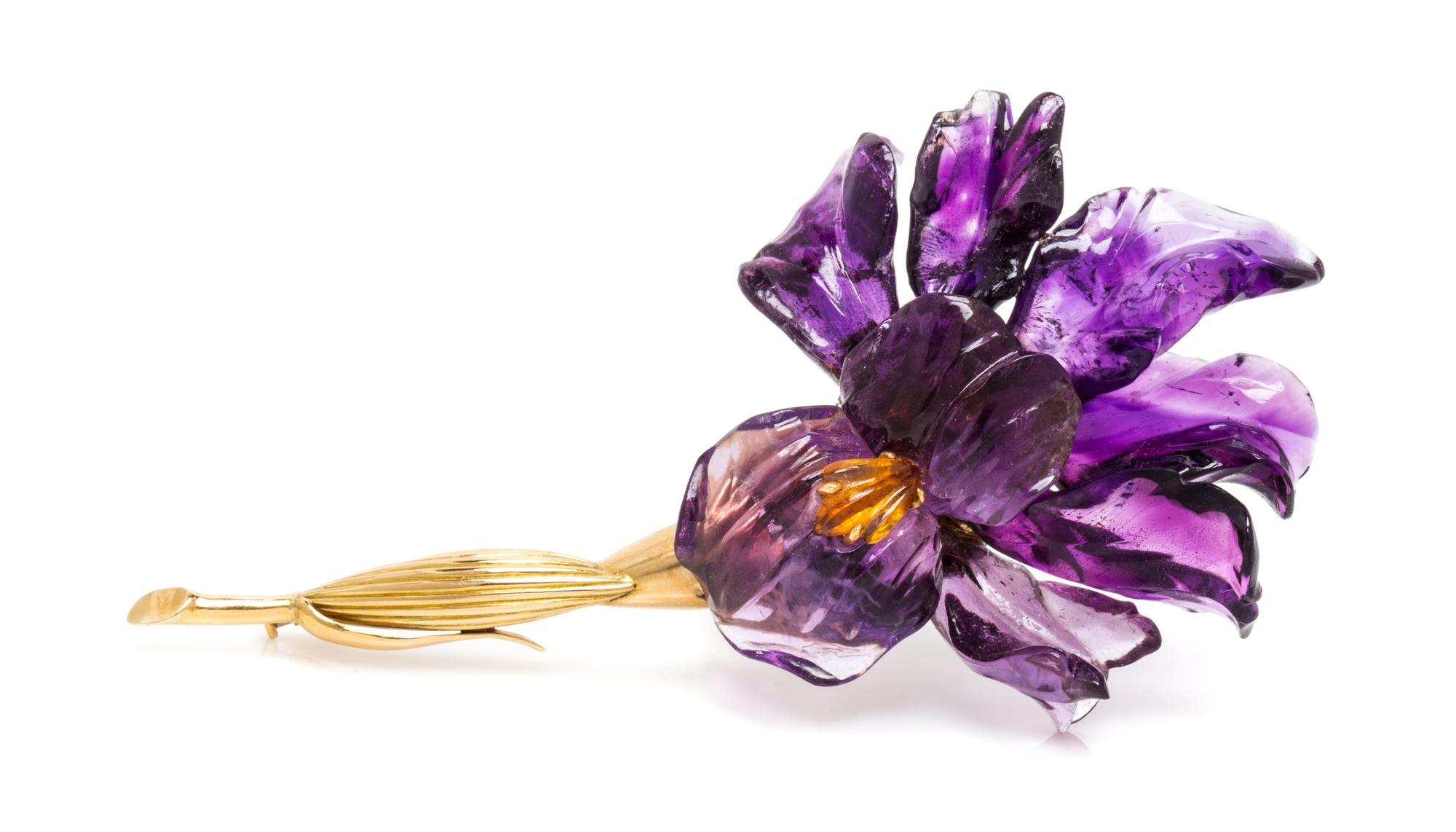 An 18 Karat Yellow Gold, Amethyst and Citrine Flower Motif Demi Parure, French, 33.25 dwts.