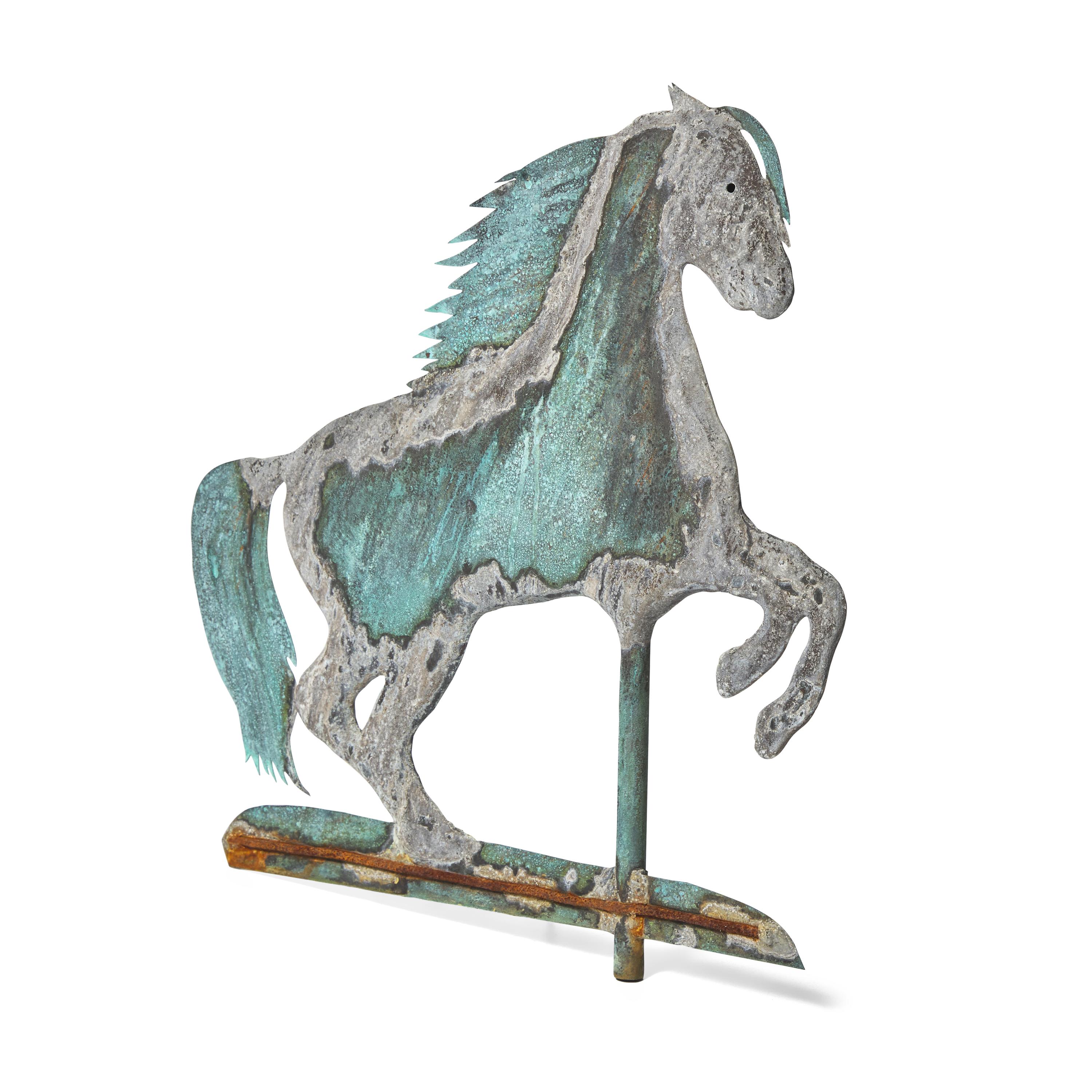 A Patinated Copper Leaping Horse Weathervane