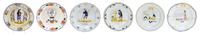 A Group of Six Quimper Pottery Plates Diameter 10 1/4 inches.