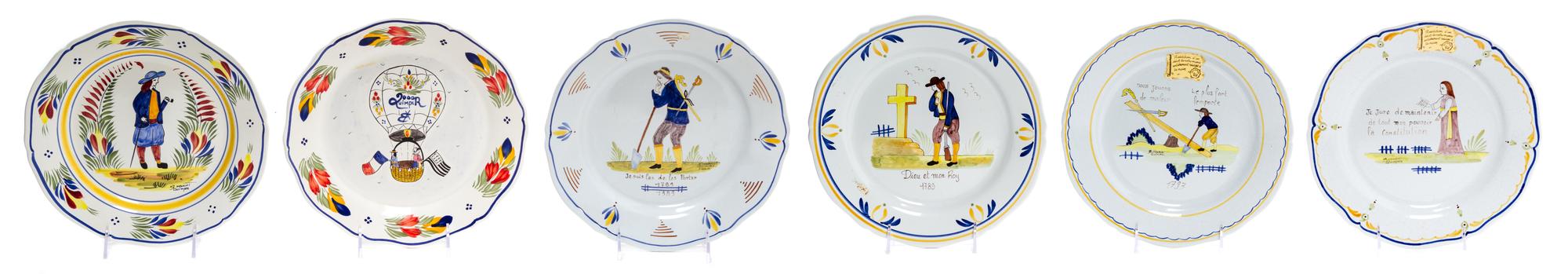 A Group of Six Quimper Pottery Plates Diameter 10 1/4 inches.