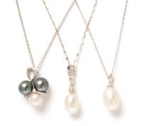 A Collection of 18 Karat White Gold, Cultured Pearl and Diamond Pendant Necklaces, Italy, 7.30 dwts.