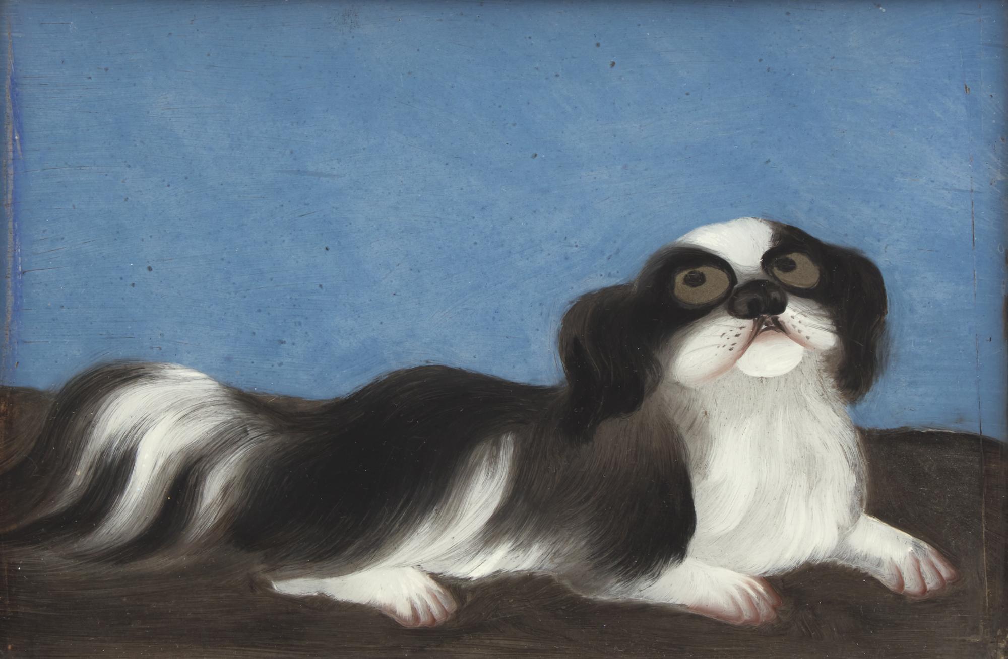 Chinese School 19th Century, A Reverse Painting on Glass of a Pekingese