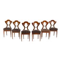 A Set of Six Biedermeier Burl Walnut Side Chairs
