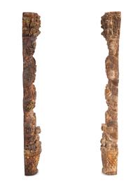 A Pair of Carved and Polychrome Painted Columns