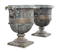 A Pair of Cast Metal Garden Urns
