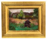 Paul Berdanier Sr., (American, 1879-1961), Soldier Painting in a Field
