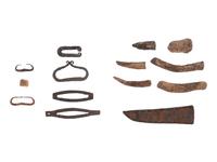 [NATIVE AMERICANS - RELICS]. Group of excavated tomahawks, strikers, and other edged weapons.