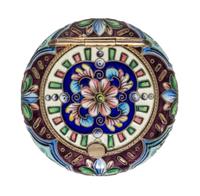 A Russian Enameled Gilt-Silver Pill Box, 6th Artel, Moscow, 1908-1926, of circular form with polychrome floral decoration.
