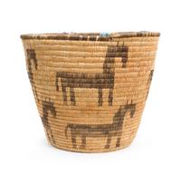 A Tohono O'odham Basket Height 10 3/4 x diameter 13 inches.