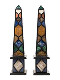 A Pair of Large Specimen Marble and Slate Obelisks
