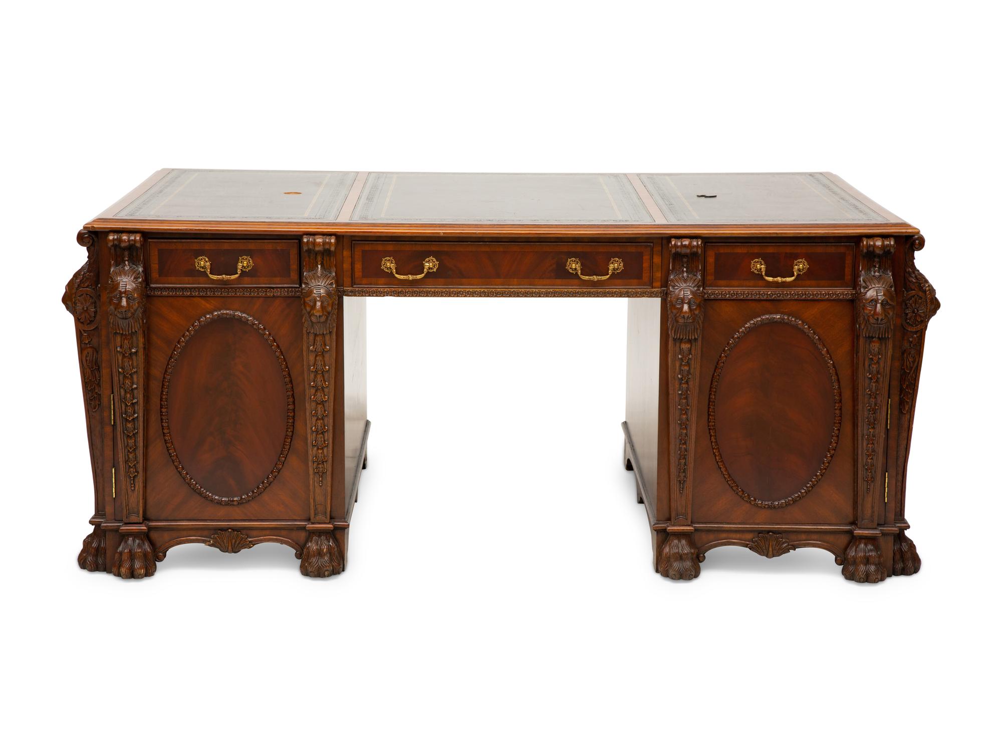 A George III Style Flame Mahogany Partners Desk