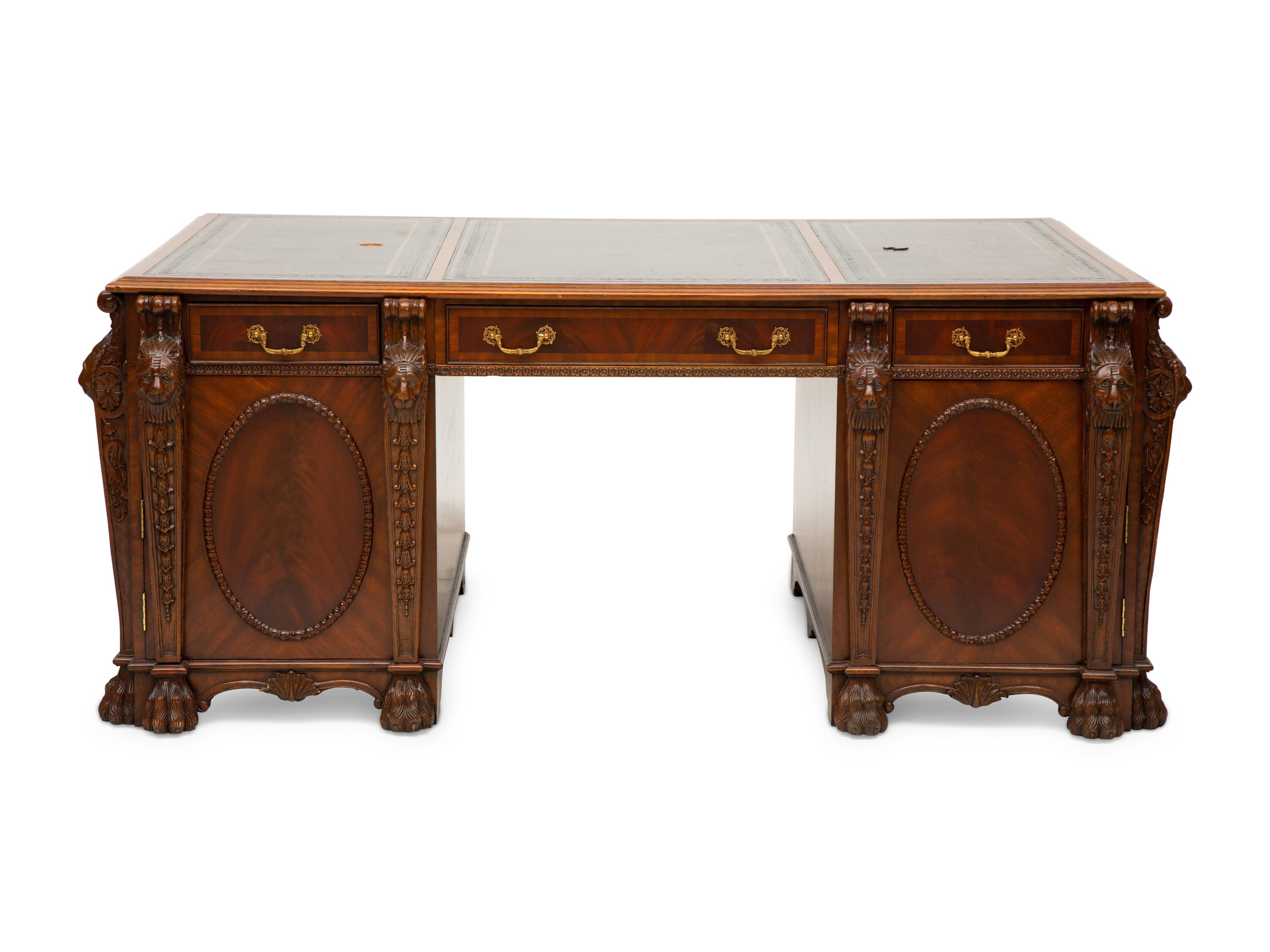 A George III Style Flame Mahogany Partners Desk