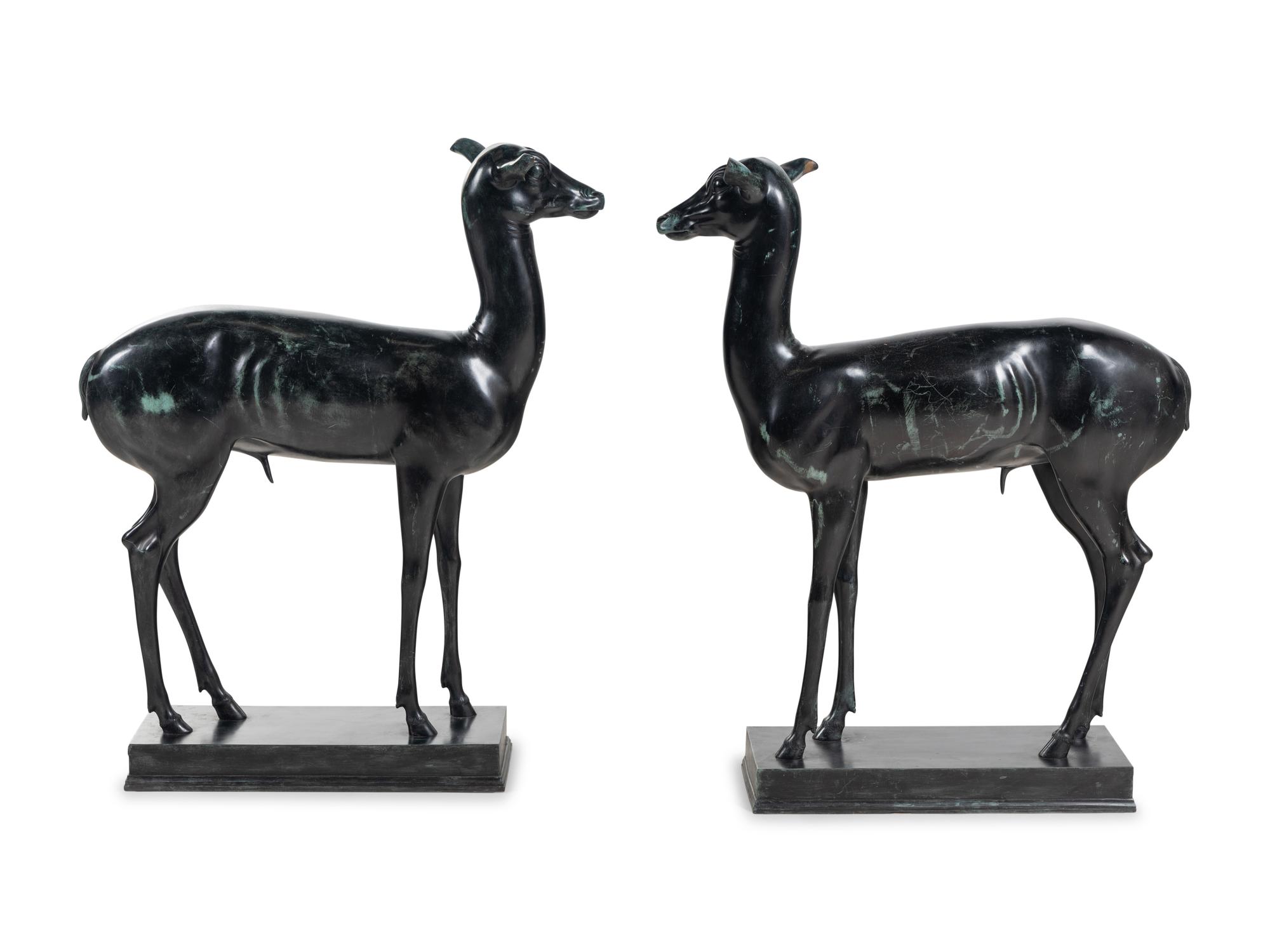 A Pair of Italian Bronze Figures of Pompeiian Fallow Deer After the Antique