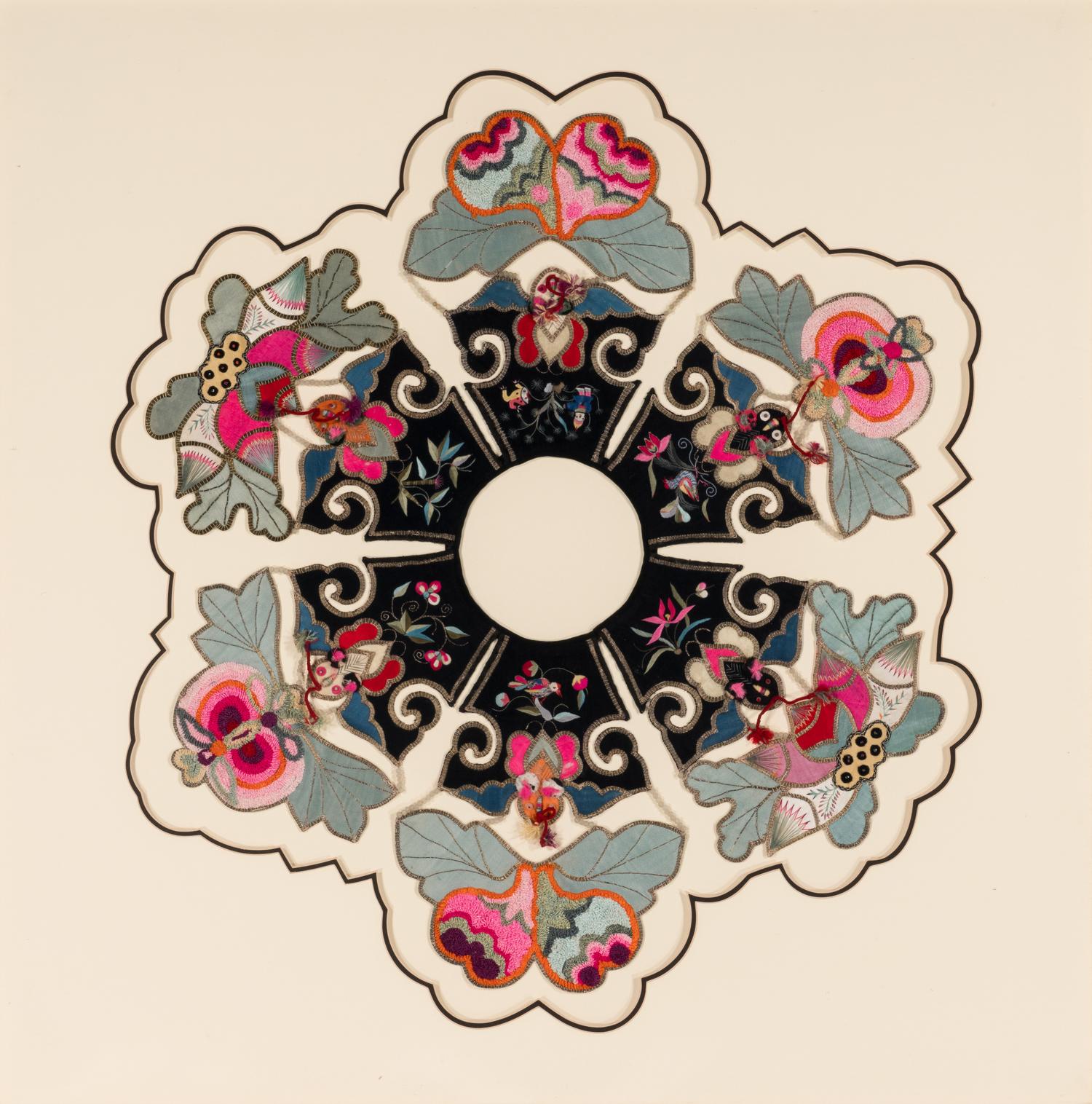 Three Chinese Embroidered Silk Collars, Qing Dynasty 清 云肩一組三件