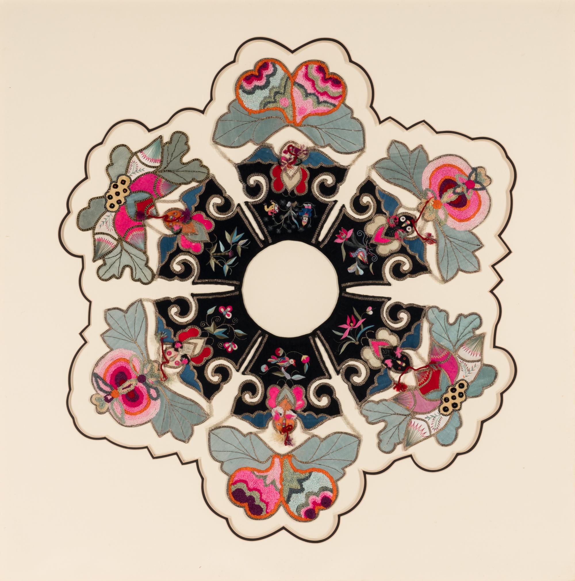 Three Chinese Embroidered Silk Collars, Qing Dynasty 清 云肩一組三件