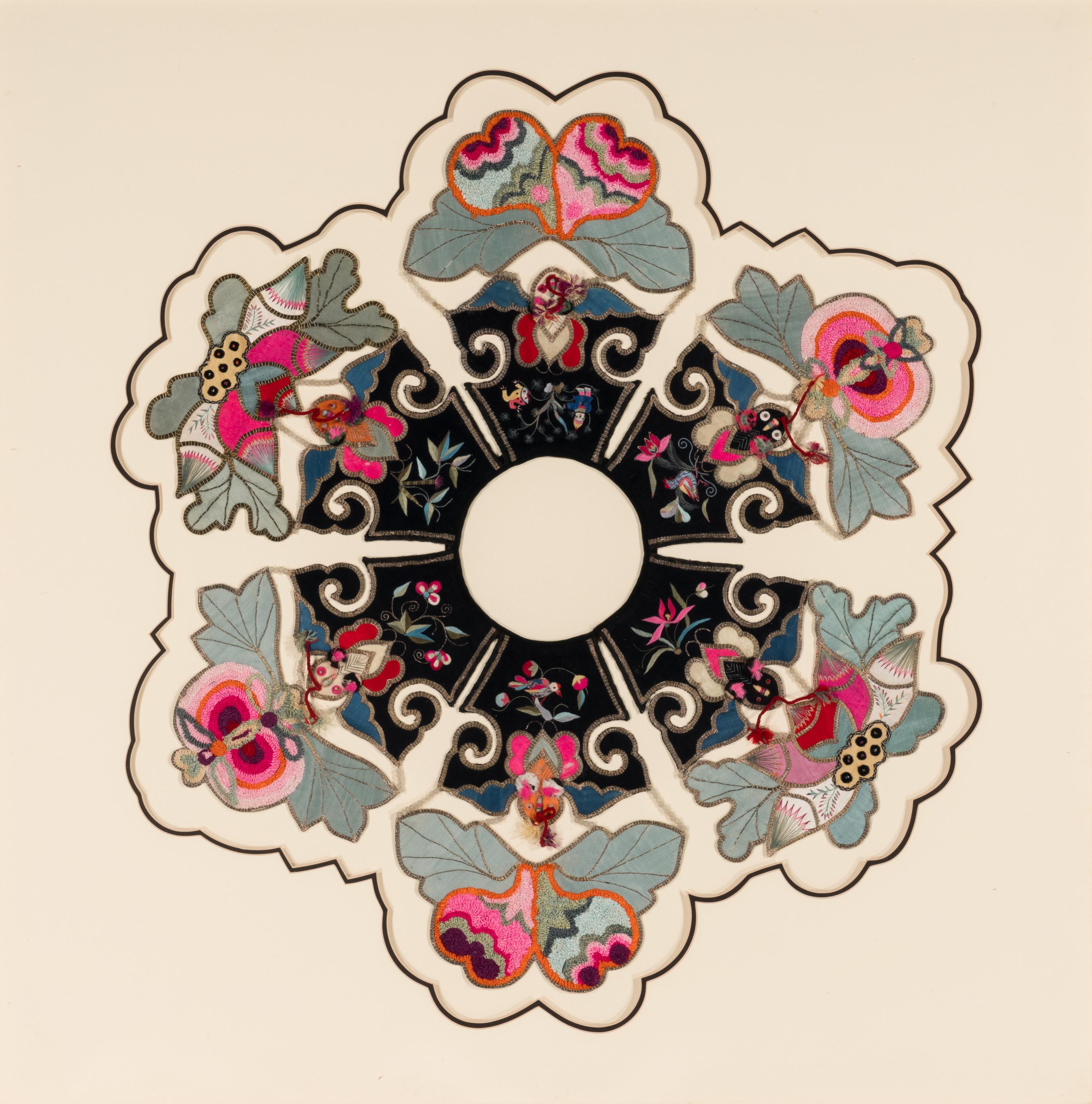 Three Chinese Embroidered Silk Collars, Qing Dynasty 清 云肩一組三件