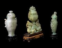 Three Chinese Jadeite and Serpentine Covered Vases