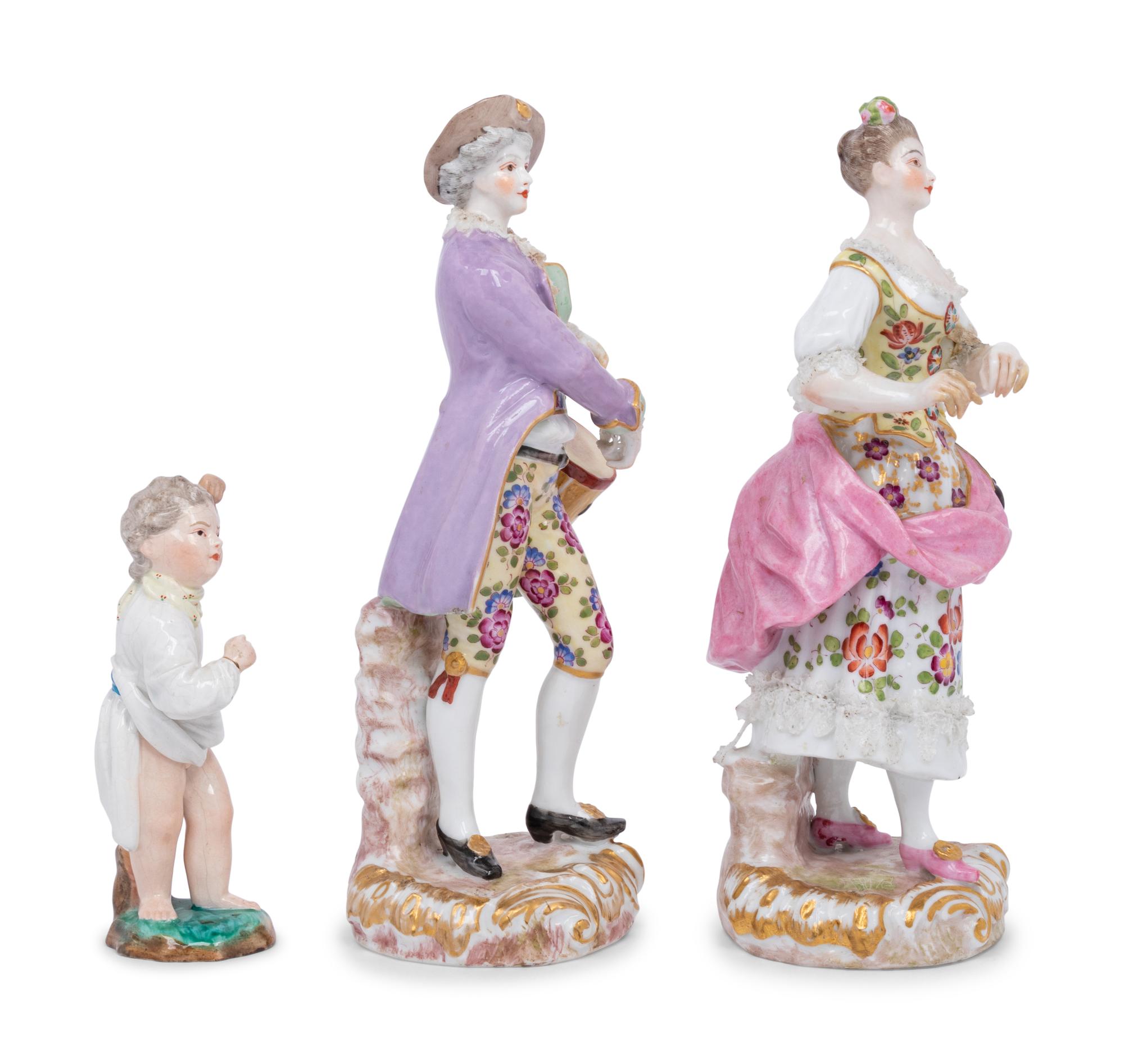 A Pair of Meissen Porcelain Figures and a German Porcelain Figure