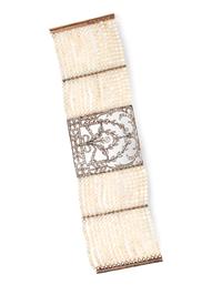 FRENCH, BELLE ÉPOQUE, DIAMOND AND MULTISTRAND SEED PEARL BRACELET