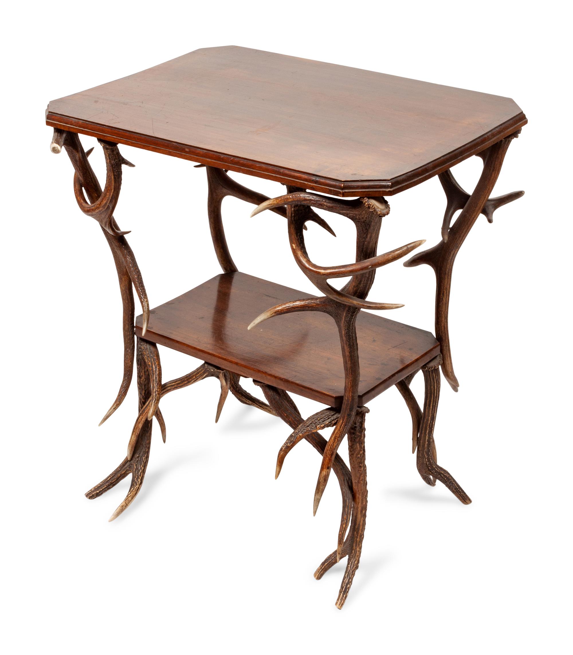 Western Style Antler and Wood Hall Table