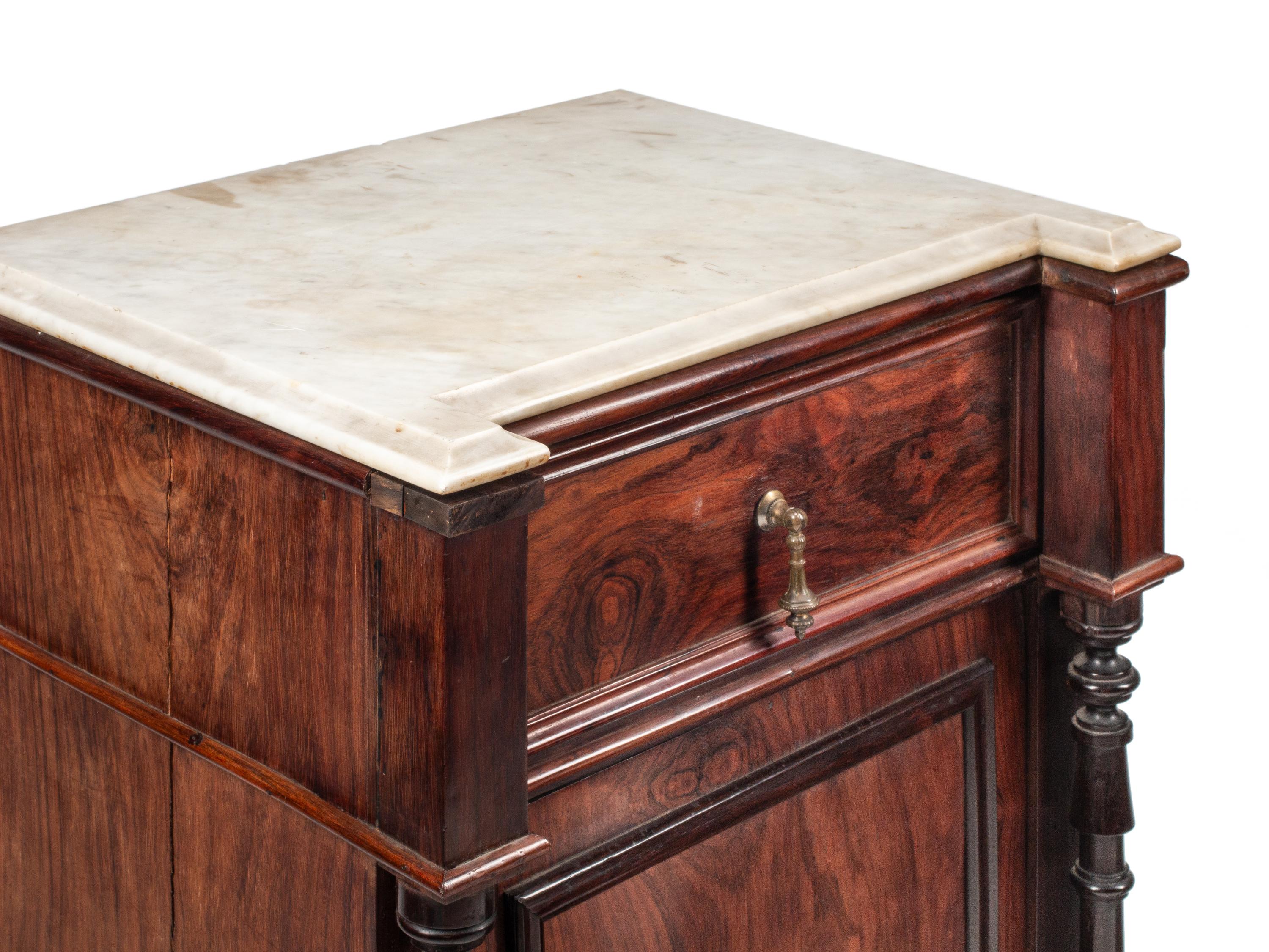 A Pair of Continental Rosewood Marble-Top Side Cabinets