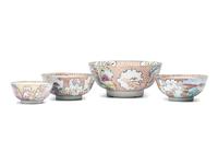 Four Chinese Export Famille Rose Porcelain Bowls