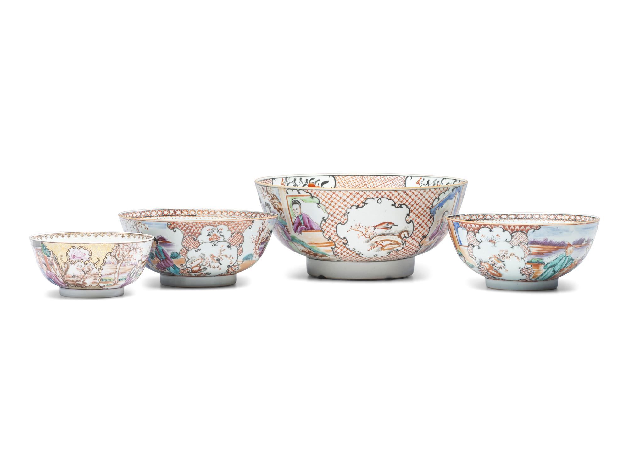 Four Chinese Export Famille Rose Porcelain Bowls