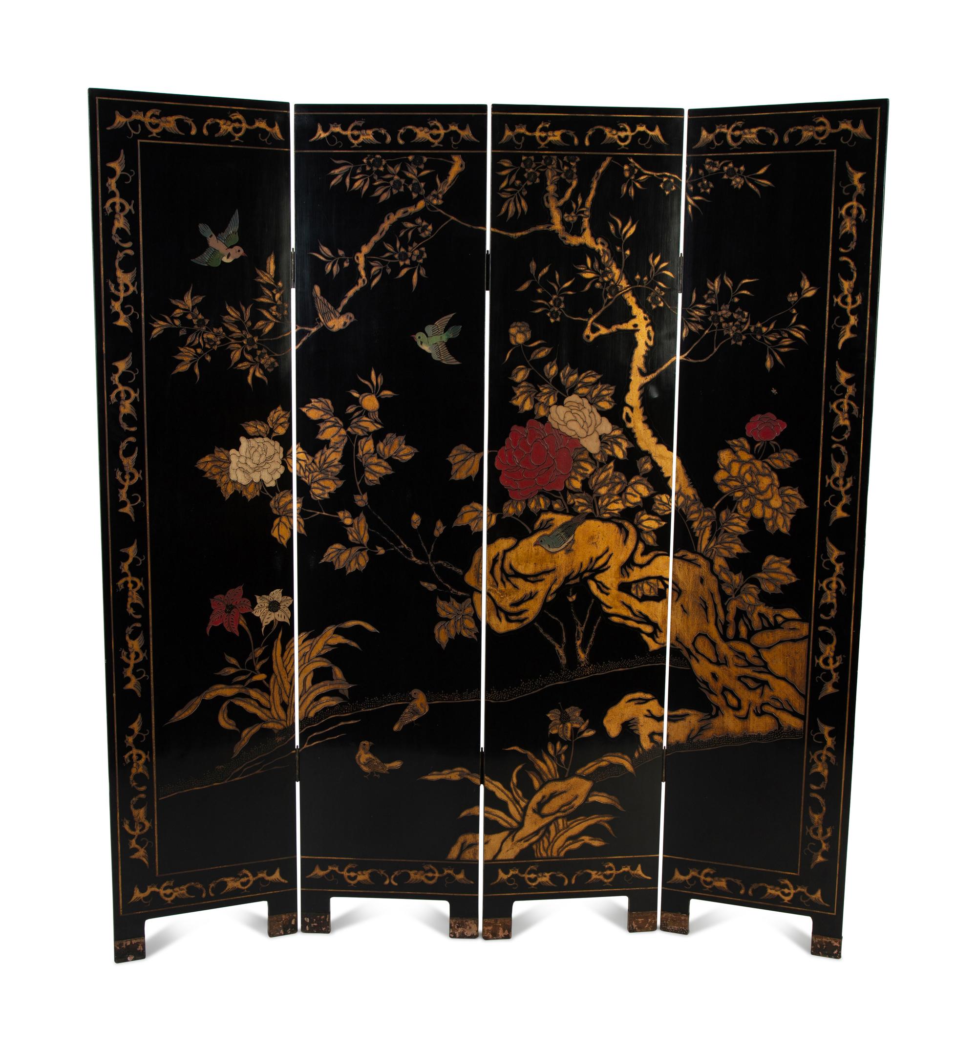 A Chinese Lacquered Four Panel Floor Screen — EARLY 20TH CENTURY
