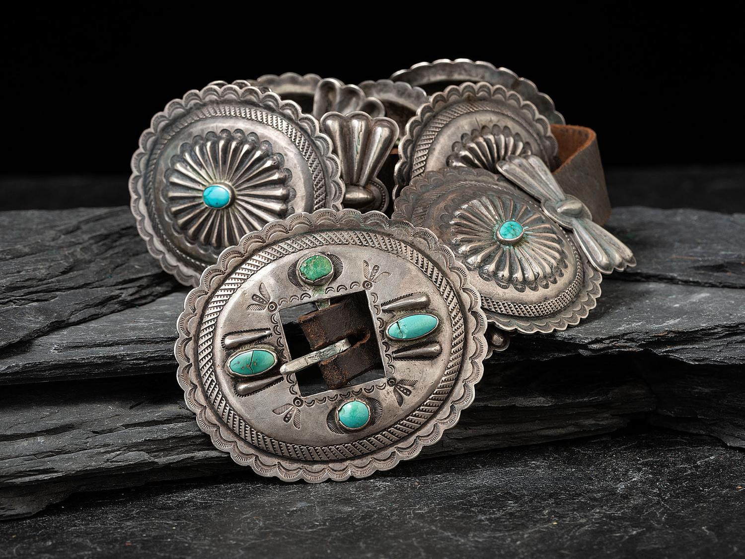 Navajo Silver and Turquoise Concha Belt