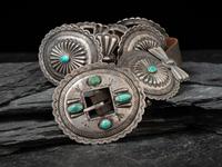 Navajo Silver and Turquoise Concha Belt