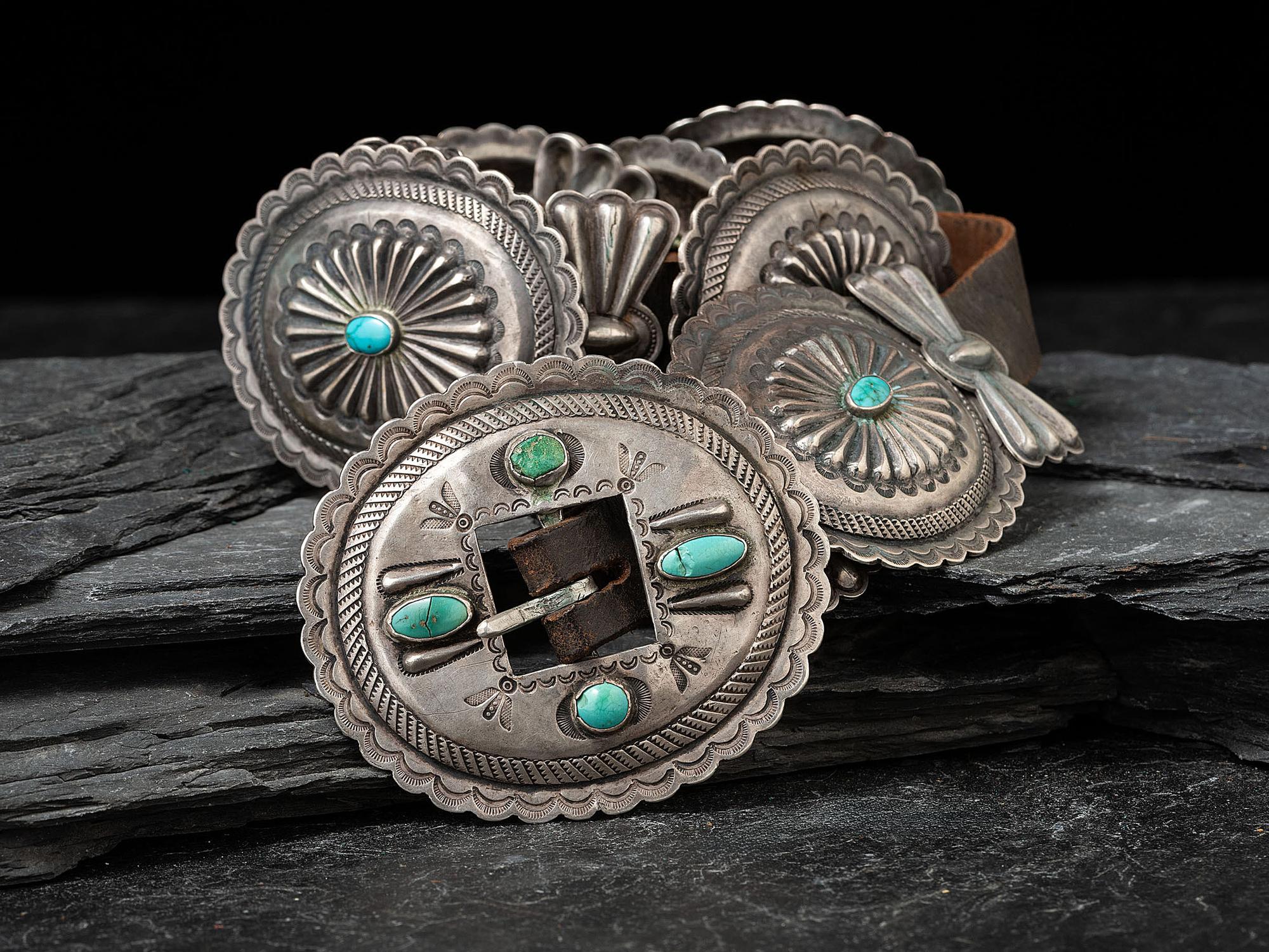 Navajo Silver and Turquoise Concha Belt