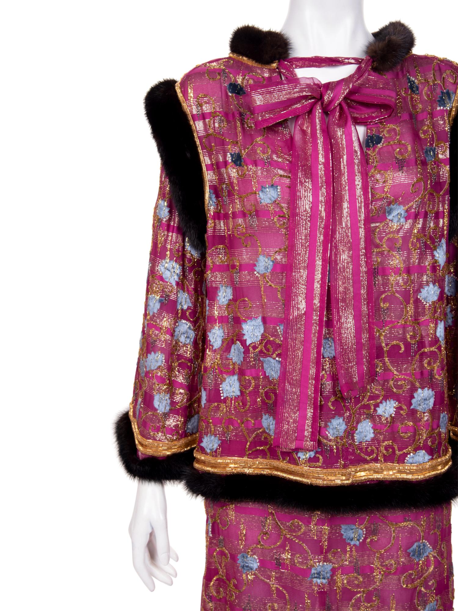 Givenchy Haute Couture Embroidered Skirt Ensemble with Fur Trim, c. 1977