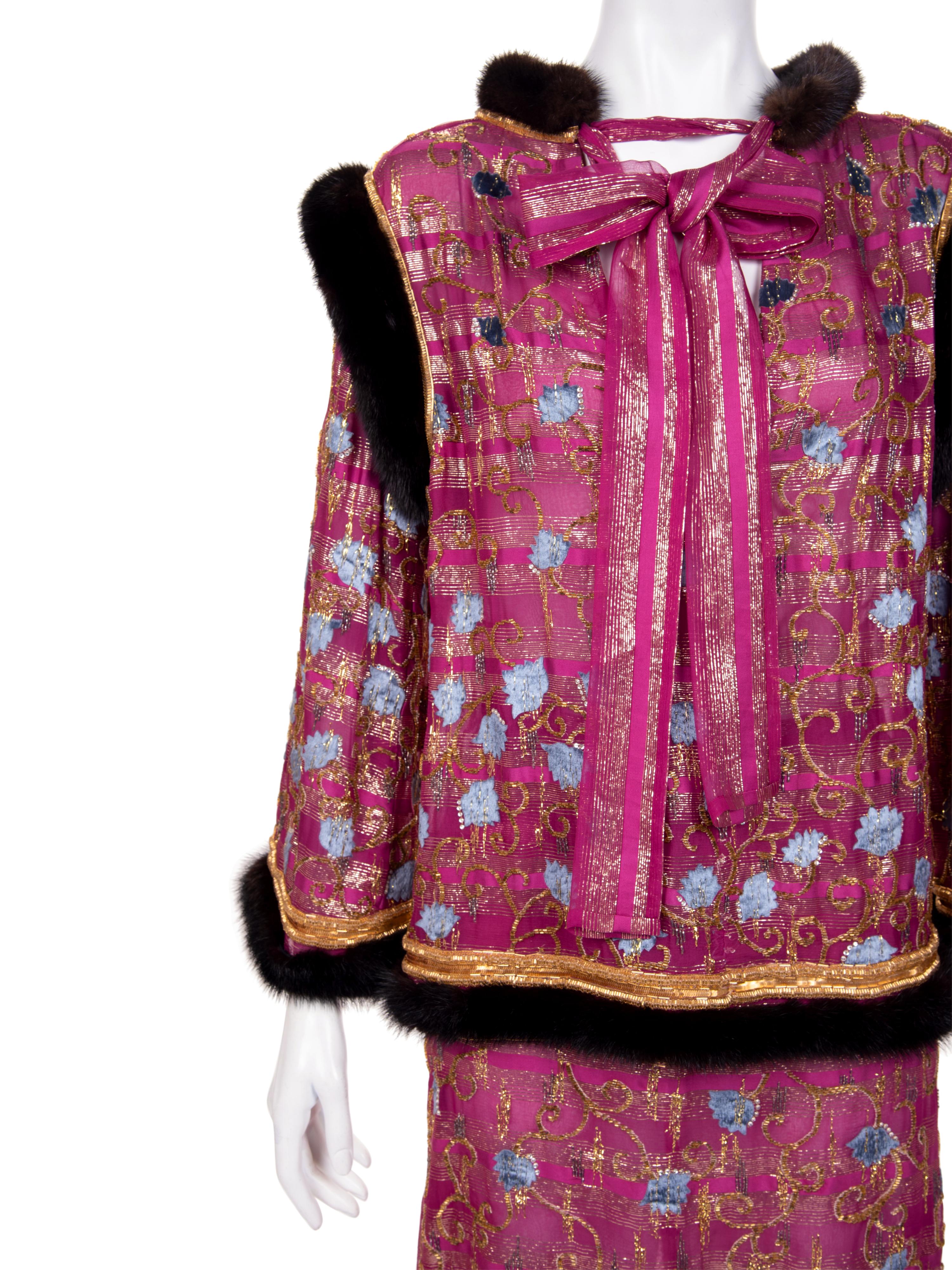 Givenchy Haute Couture Embroidered Skirt Ensemble with Fur Trim, c. 1977