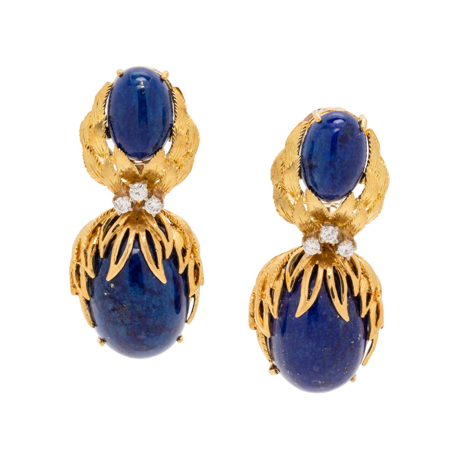 LAPIS LAZULI AND DIAMOND CONVERTIBLE EARCLIPS