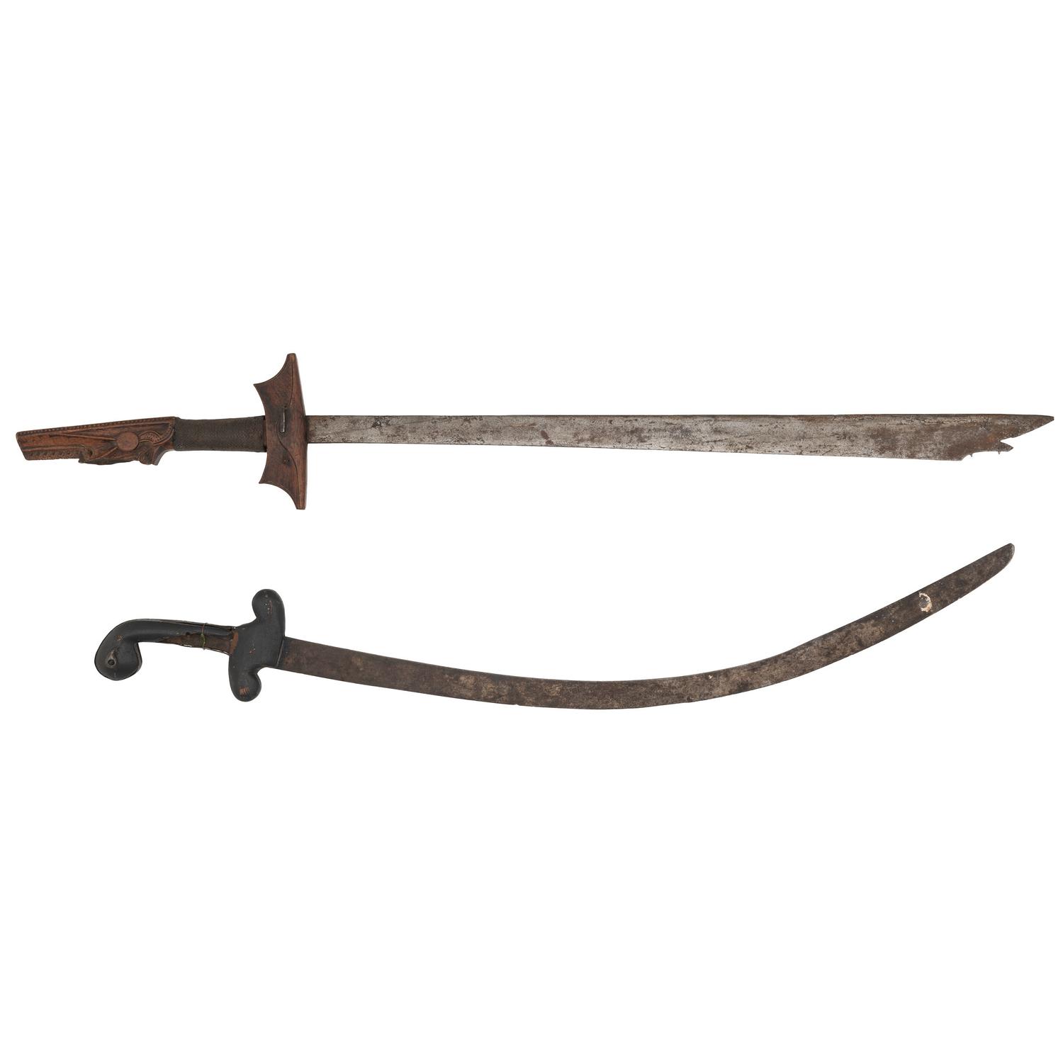 Lot of Two Ethnographic Swords: A Malayan Kampilan and Turkish Kilij