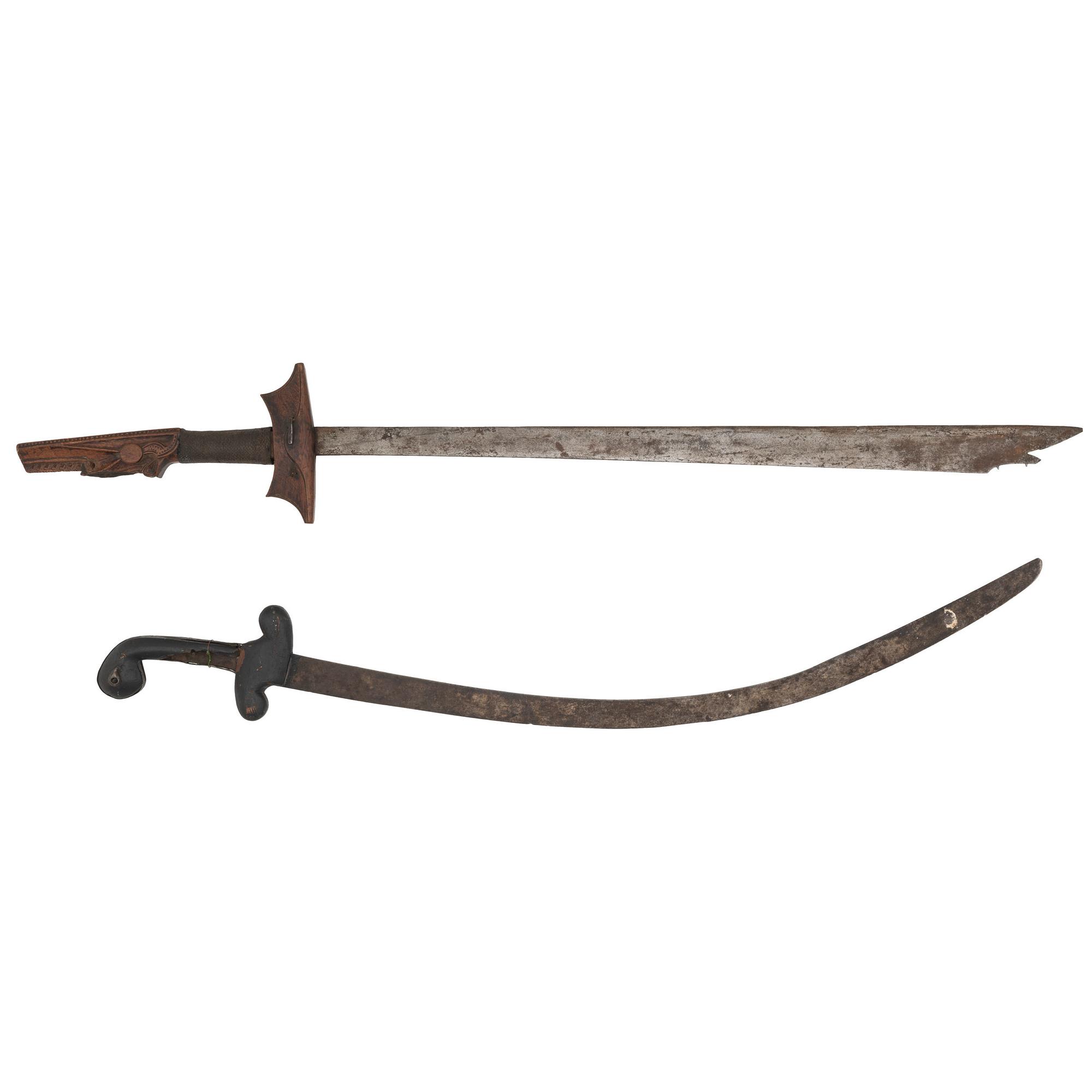 Lot of Two Ethnographic Swords: A Malayan Kampilan and Turkish Kilij