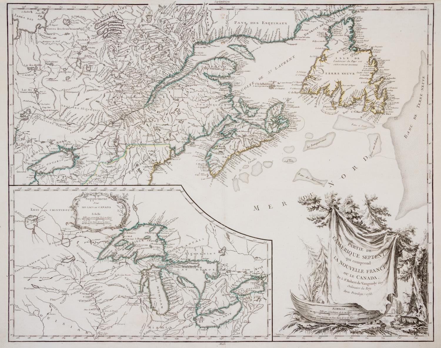 (MAP) ROBERT DE VAUGONDY, DIDIER. Partie de l'Amerique Septent. Paris, 1755