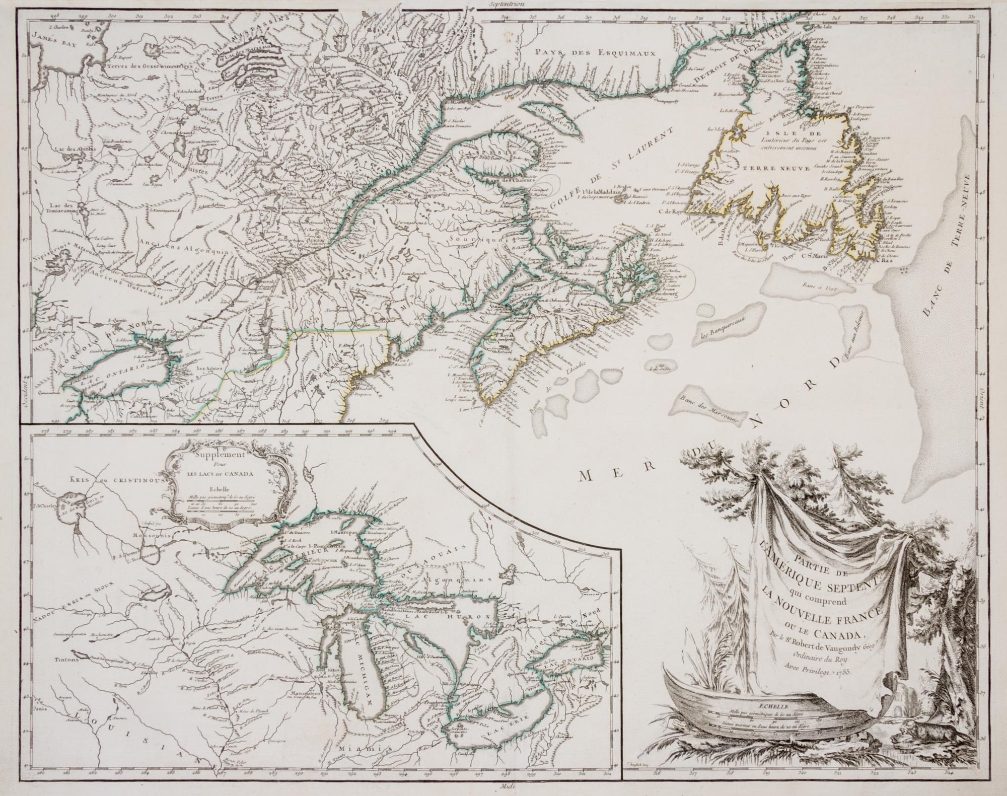 (MAP) ROBERT DE VAUGONDY, DIDIER. Partie de l'Amerique Septent. Paris, 1755