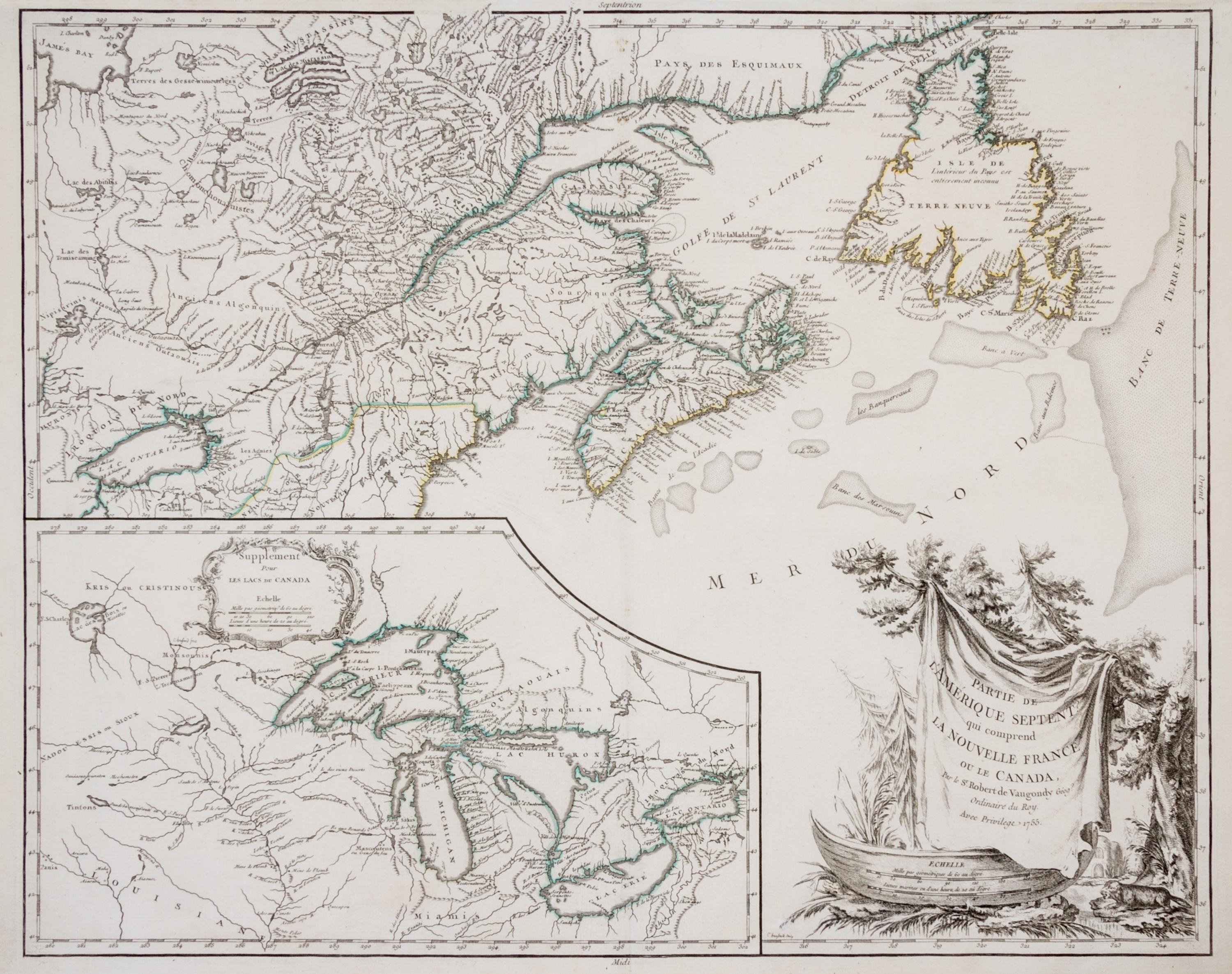 (MAP) ROBERT DE VAUGONDY, DIDIER. Partie de l'Amerique Septent. Paris, 1755