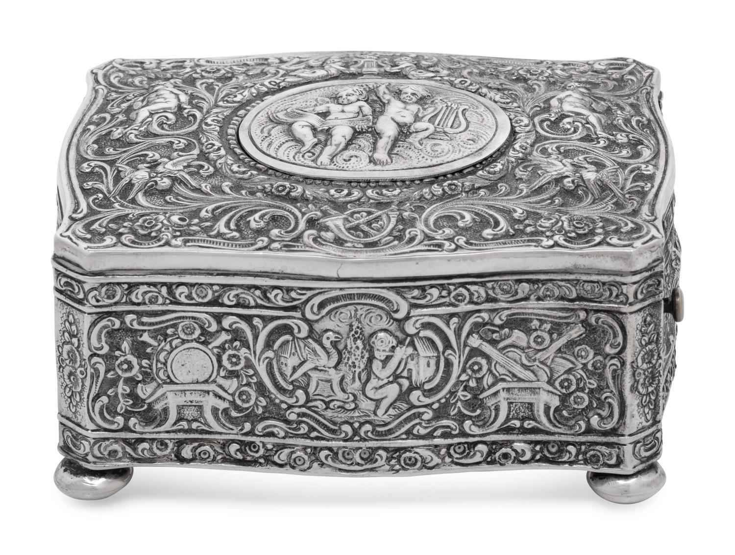 A German Silver Singing Bird Automaton Box